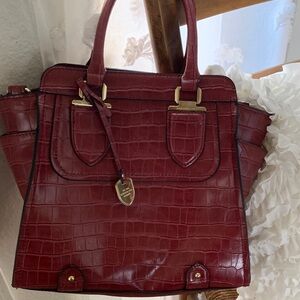 London Fog Red Crocodile-Patterned Satchel